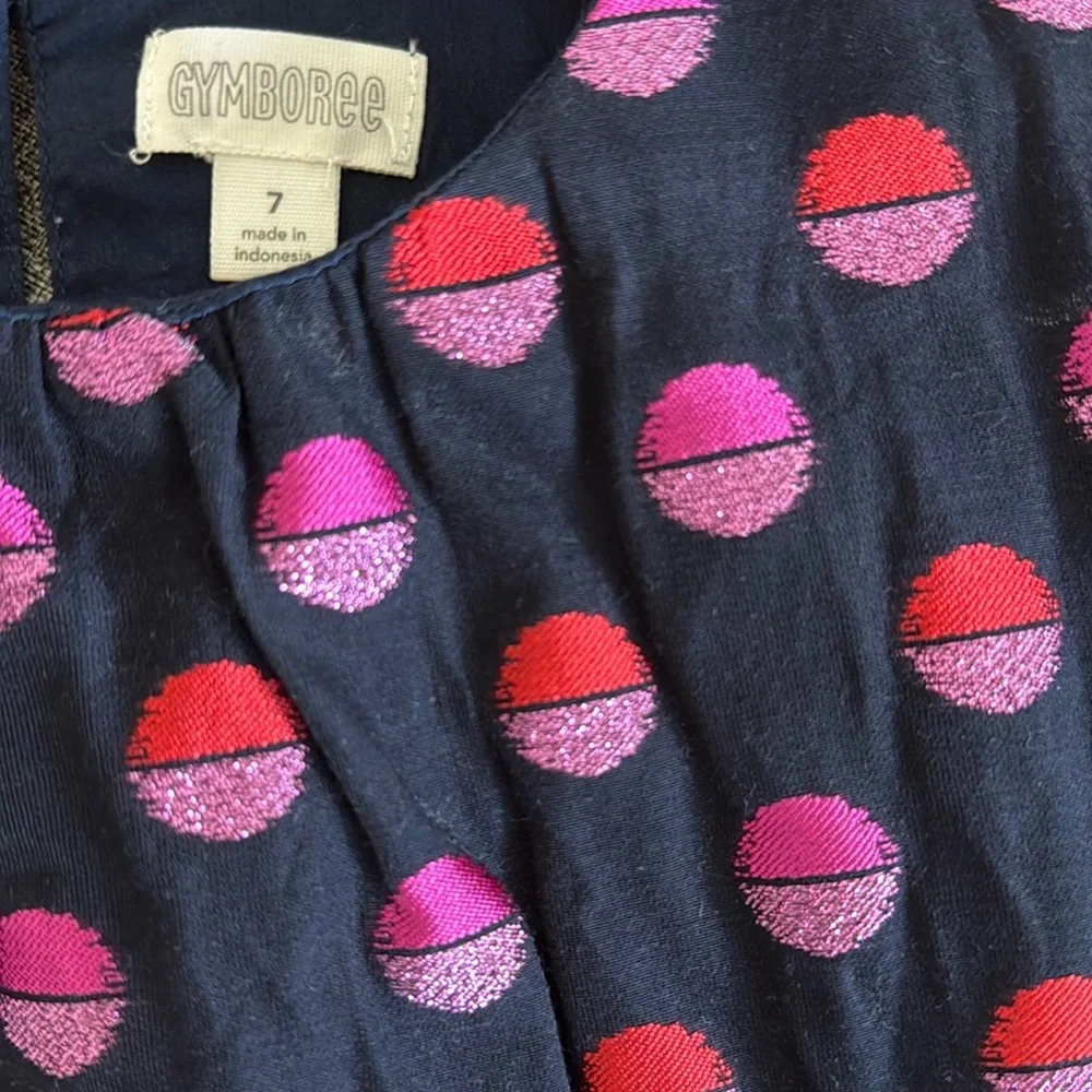 Gymboree • Navy and Pink Polka Dot Ruffle Sleeveless Girly Preppy Party Neck